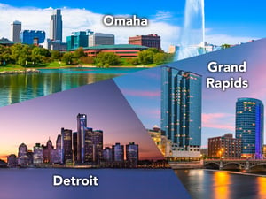 Omaha Detroit Grand Rapids skylines
