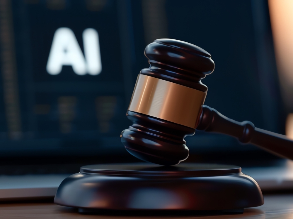 AI on laptop and judge's gavel 