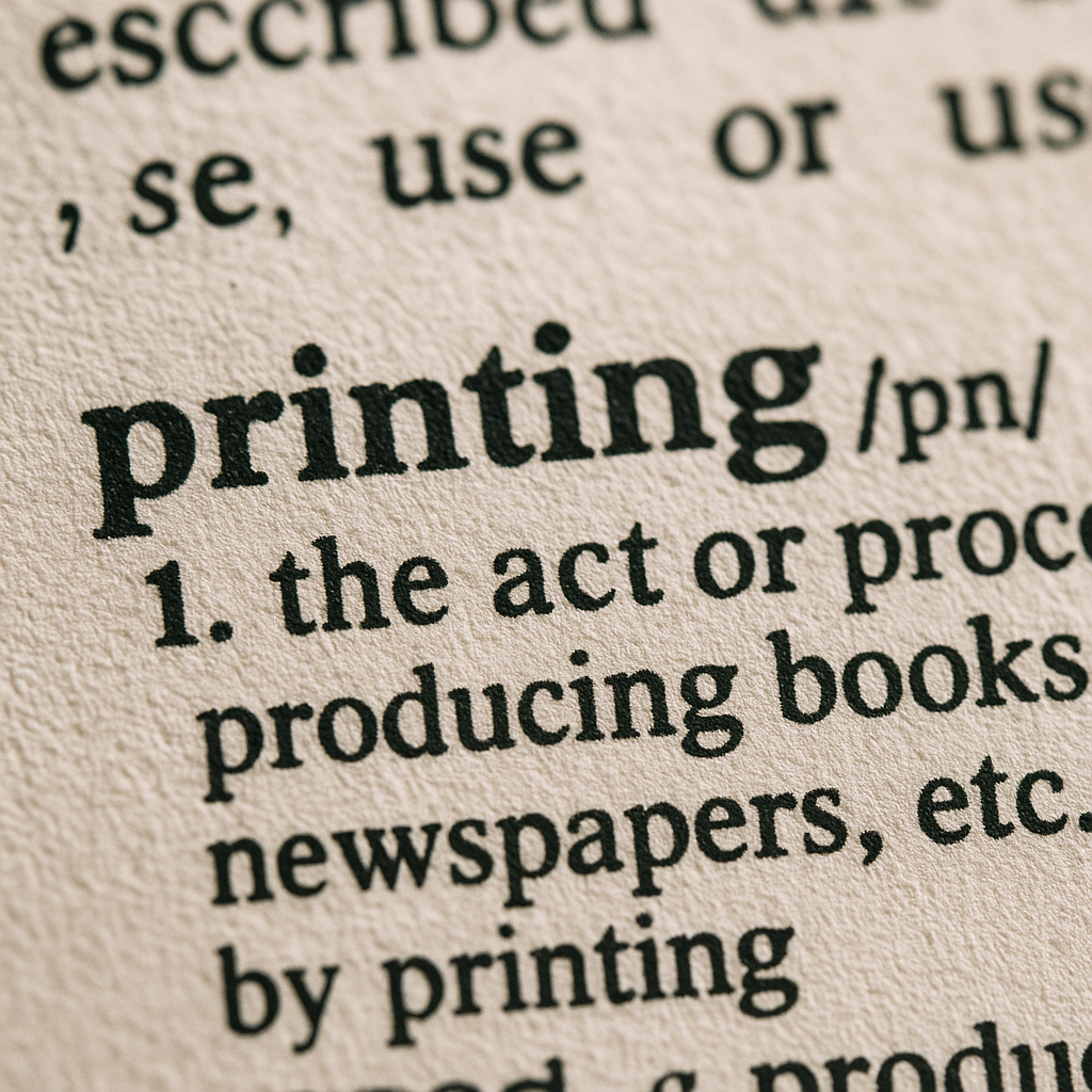 closeup of dictionary with the word printing