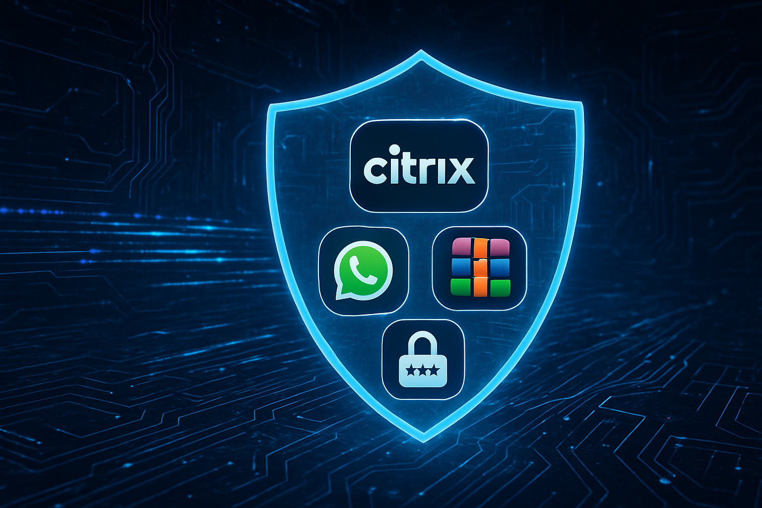 security badge icon with citrix, whatsapp and other icons in it