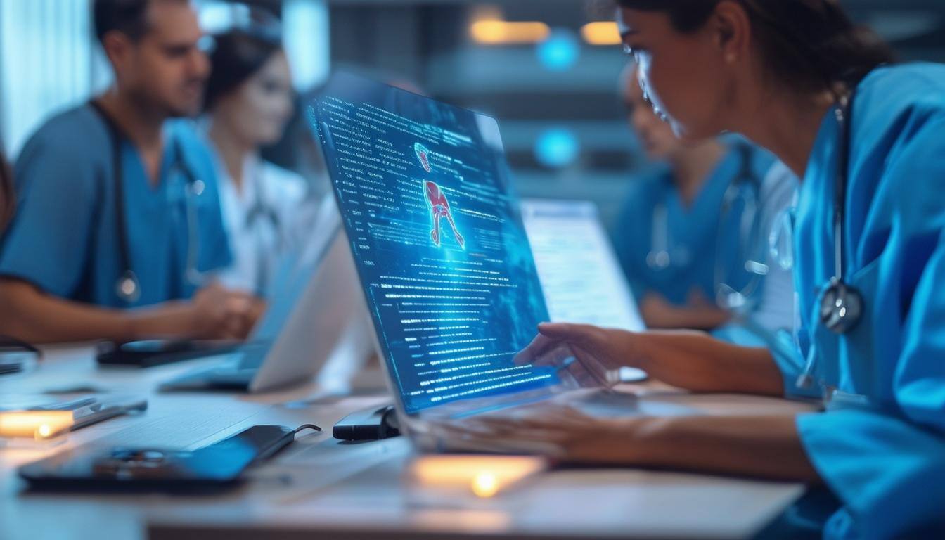 doctors looking at healthcare medical data