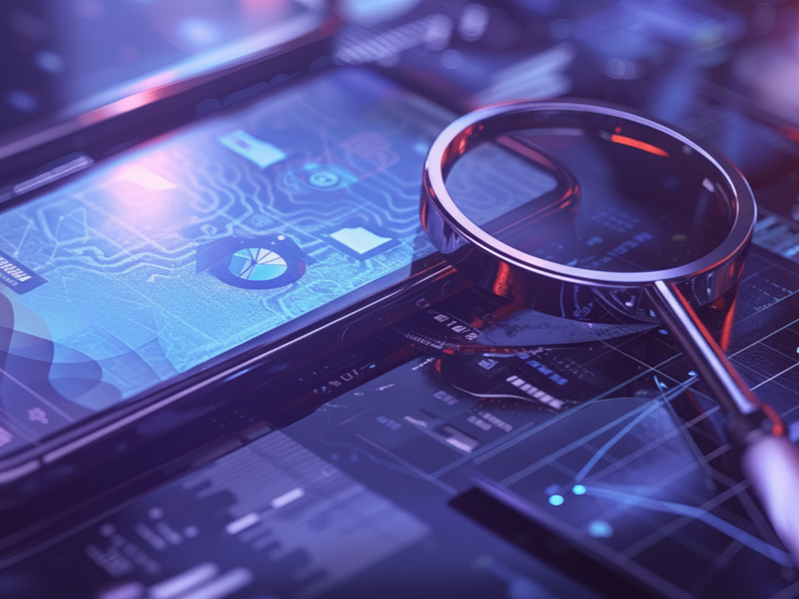 cell phone and magnifying glass