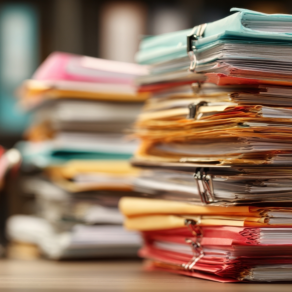 stacks of paper in folders 